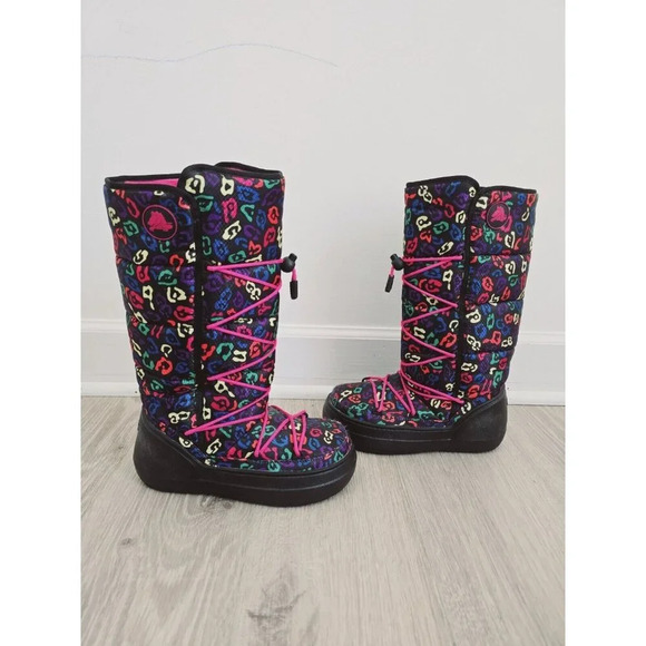 Crocs Kosmo Tall Mid Calf Leopard Multicolored Y2K Pink Winter Snow Boots 7 - Picture 1 of 8